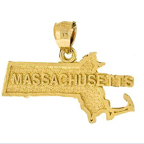 10kt 10k Yellow Gold Mens Textured Massachusetts State Map Charm Pendant
